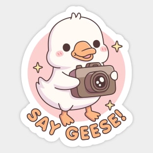 Cute Baby Goose With Camera Say Geese Funny Pun Sticker